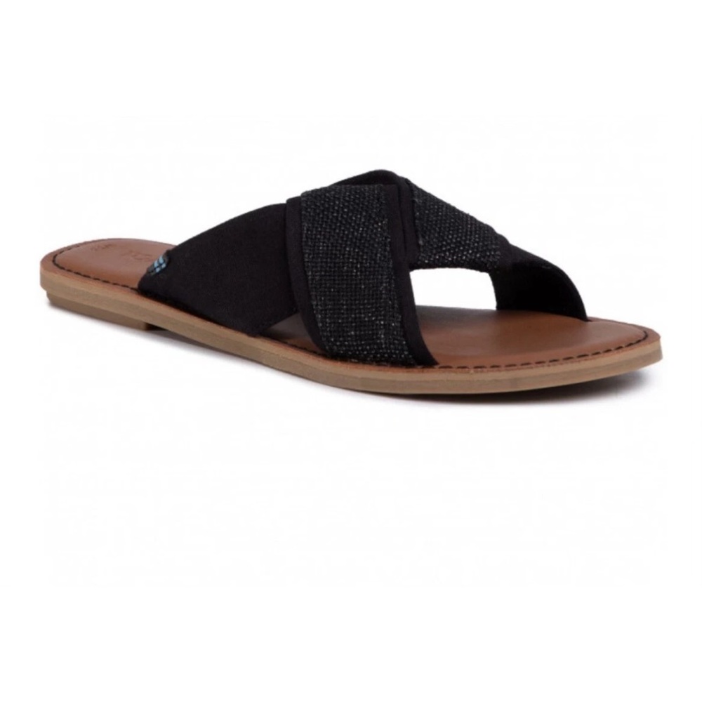 Toms Viviana Foil Slide Sandals Black Size 8